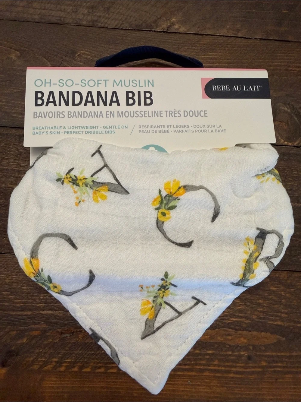 Bebe au Lait Floral Alphabet Deluxe Cotton Muslin Bandana Baby Bib NWT